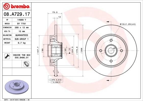 Brembo 08.A729.17 - Disc frana parts5.com