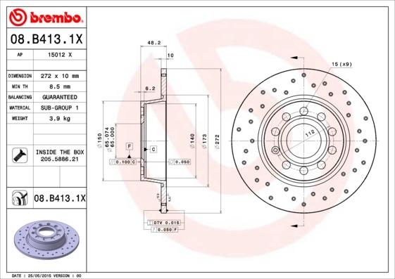 Brembo 08.B413.1X - Disc frana parts5.com