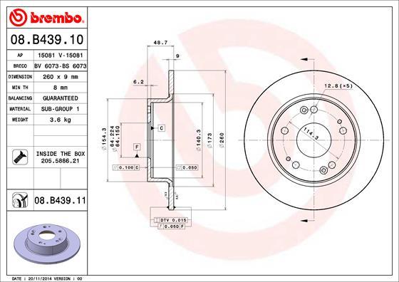 Brembo 08.B439.11 - Disc frana parts5.com