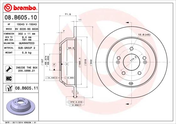 Brembo 08.B605.11 - Disc frana parts5.com