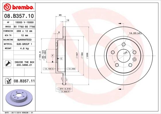 Brembo 08.B357.11 - Zavorni kolut parts5.com