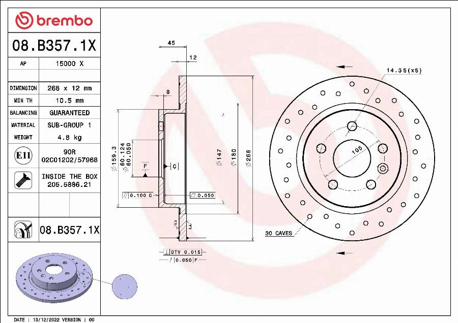 Brembo 08.B357.1X - Brake Disc parts5.com