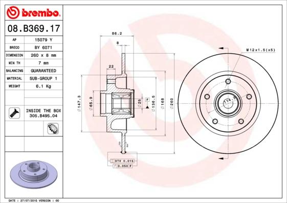 Brembo 08.B369.17 - Zavorni kolut parts5.com