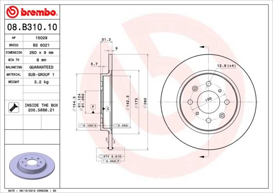 Brembo 08.B310.10 - Δισκόπλακα parts5.com