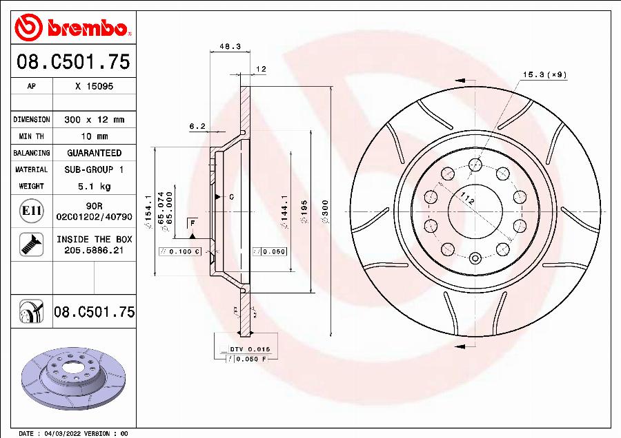 Brembo 08.C501.75 - Zavorni kolut parts5.com