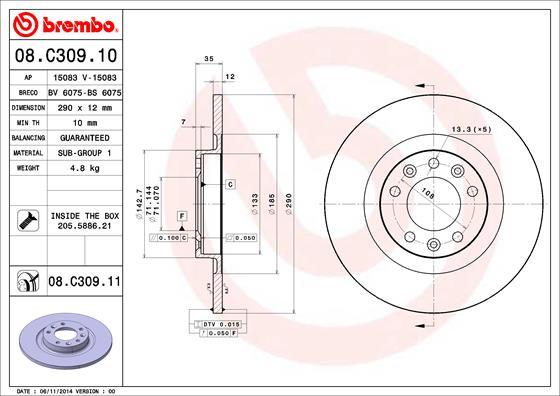 Brembo 08.C309.11 - Disc frana parts5.com