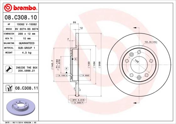 Brembo 08.C308.11 - Disc frana parts5.com