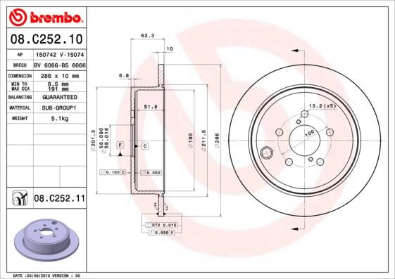 Brembo 08.C252.11 - Disque de frein parts5.com