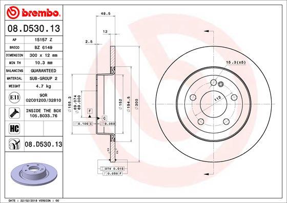 Brembo 08.D530.13 - Brzdový kotouč parts5.com