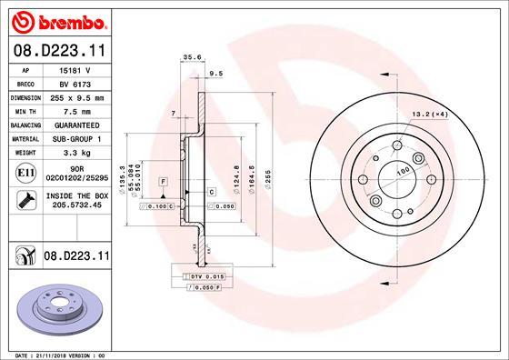 Brembo 08.D223.11 - Disc frana parts5.com