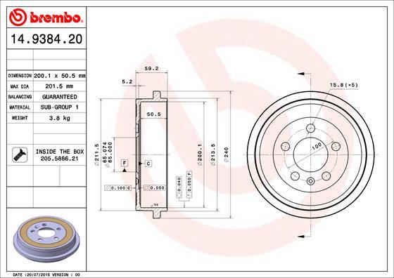 Brembo 14.9384.20 - Tambur frana parts5.com