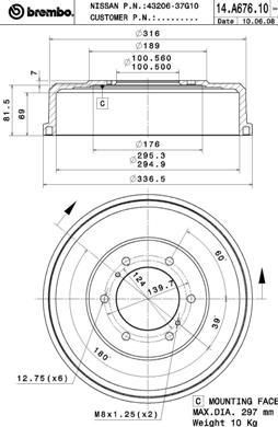 Brembo 14.A676.10 - Brake Drum parts5.com