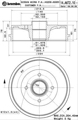 Brembo 14.A672.10 - Fékdob parts5.com