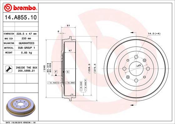 Brembo 14.A855.10 - Tambur frana parts5.com