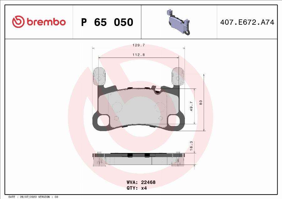 Brembo P 65 050 - Juego de pastillas de freno parts5.com