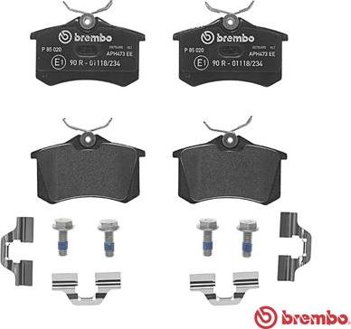 Brembo P 85 020 - Juego de pastillas de freno parts5.com