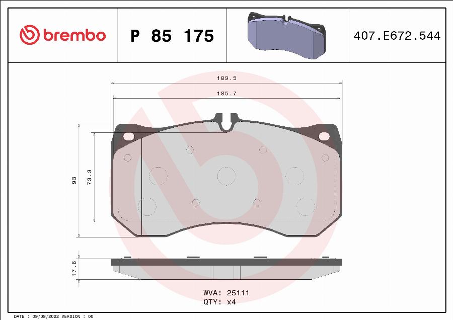 Brembo P 85 175 - Sada brzdových platničiek kotúčovej brzdy parts5.com