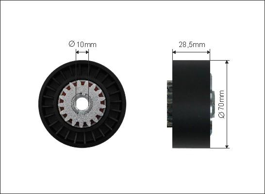 Caffaro 340-68 - Szíjtárcsa / vezetőgörgő, hosszbordás szíj parts5.com