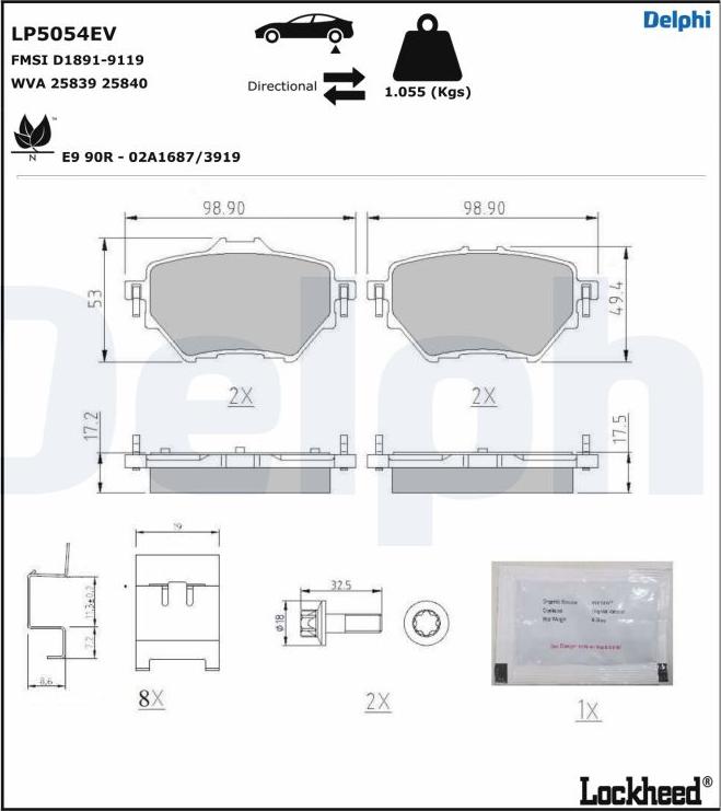 Delphi LP5054EV - Juego de pastillas de freno parts5.com