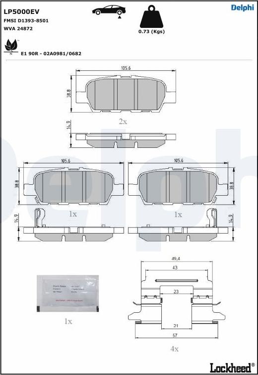 Delphi LP5000EV - Brake Pad Set, disc brake parts5.com