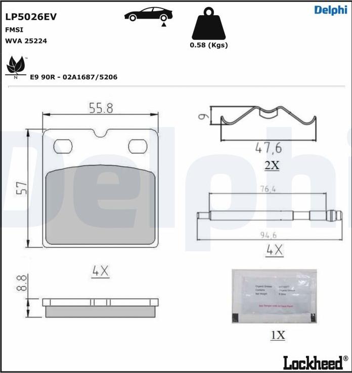 Delphi LP5026EV - Set placute de frana,frana de parcare cu disc parts5.com