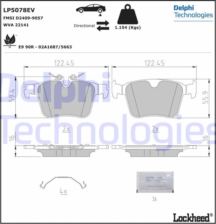 Delphi LP5078EV - Piduriklotsi komplekt,ketaspidur parts5.com