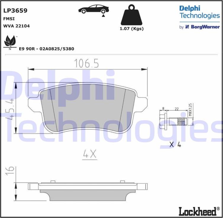 Delphi LP3659 - Sada brzdových destiček, kotoučová brzda parts5.com