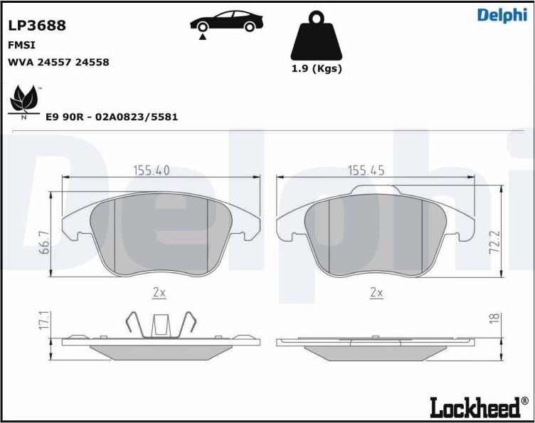 Delphi LP3688 - Brake Pad Set, disc brake parts5.com