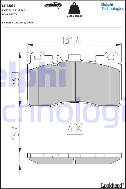 Delphi LP3867 - Тормозные колодки, дисковые, комплект parts5.com