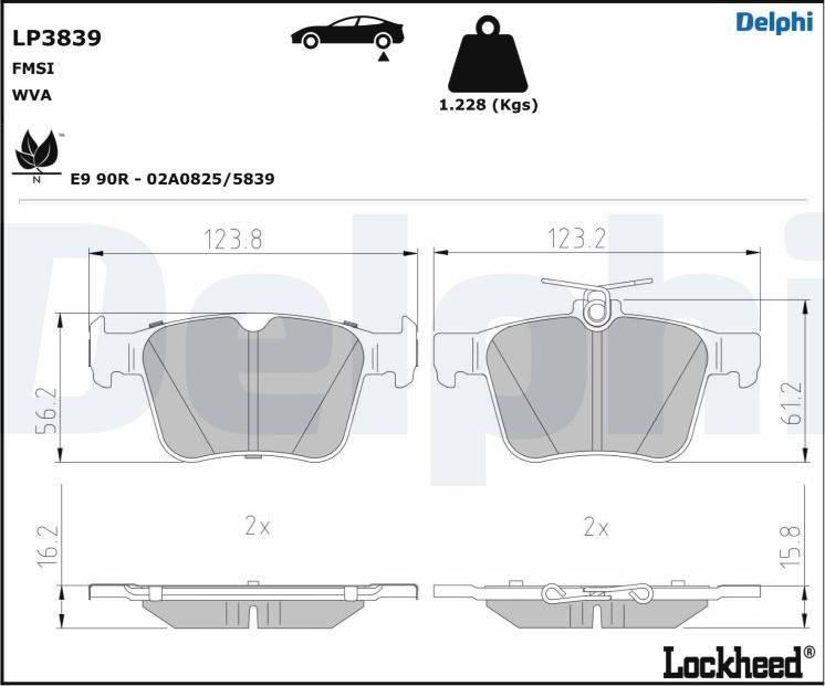 Delphi LP3839 - Zestaw klocków hamulcowych, hamulce tarczowe parts5.com