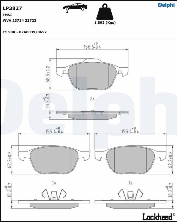 Delphi LP3827 - Komplet pločica, disk-kočnica parts5.com