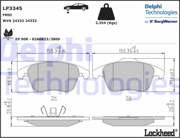 Delphi LP3345 - Brake Pad Set, disc brake parts5.com