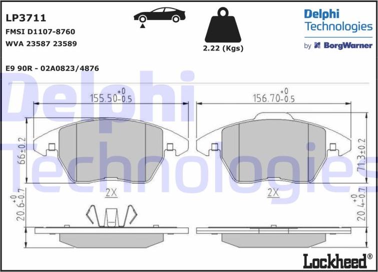 Delphi LP3711 - Piduriklotsi komplekt,ketaspidur parts5.com