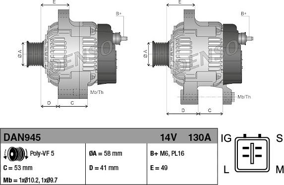 Denso DAN945 - Alternatör parts5.com