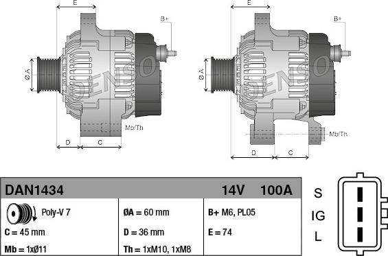 Denso DAN1434 - Γεννήτρια parts5.com