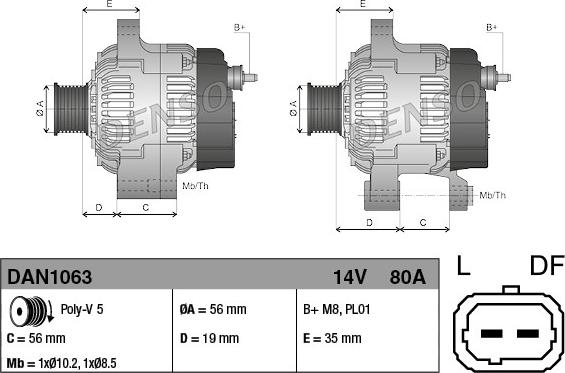 Denso DAN1063 - Генератор parts5.com