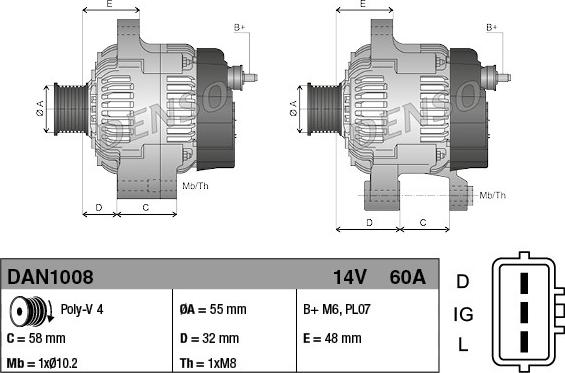 Denso DAN1008 - Alternator parts5.com