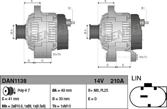 Denso DAN1138 - Generator / Alternator parts5.com