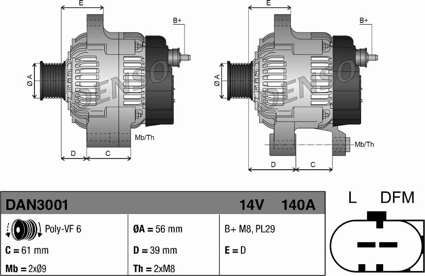 Denso DAN3001 - Alternator parts5.com