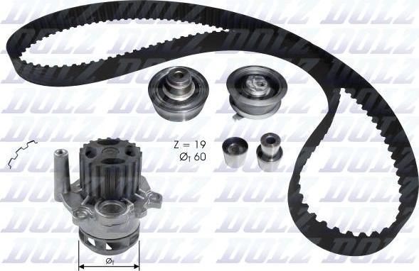 DOLZ KD104 - Vízpumpa + fogasszíj készlet parts5.com