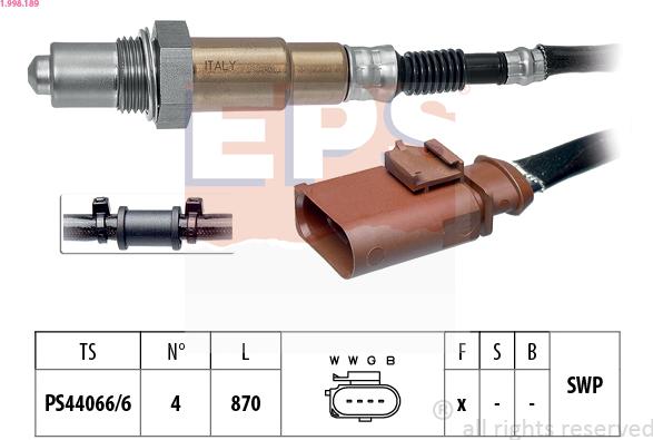 EPS 1.998.189 - Αισθητήρας λάμδα parts5.com