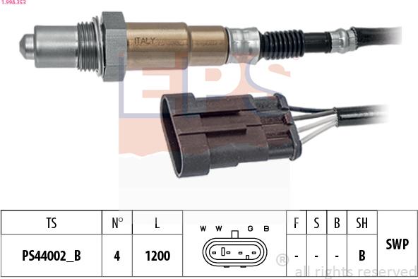 EPS 1.998.353 - Sonda Lambda parts5.com