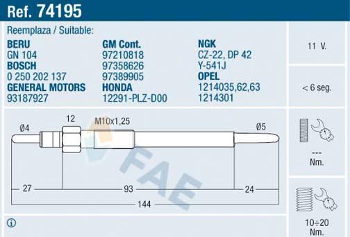 FAE 74195 - Bujía de precalentamiento parts5.com