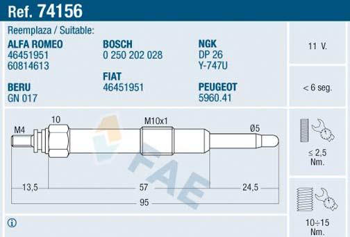 FAE 74156 - Świeca żarowa parts5.com