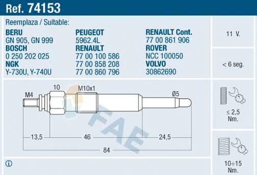 FAE 74153 - Bujía de precalentamiento parts5.com