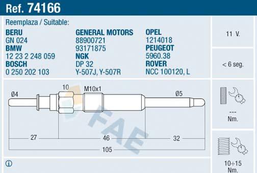 FAE 74166 - Bujía de precalentamiento parts5.com