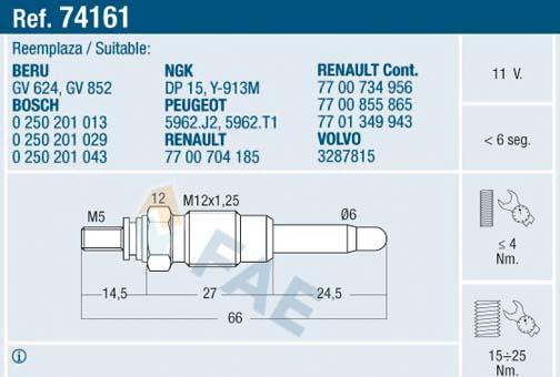 FAE 74161 - Bujía de precalentamiento parts5.com