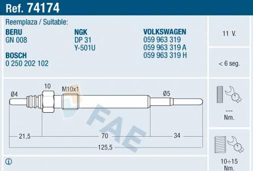 FAE 74174 - Bujía de precalentamiento parts5.com