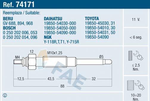 FAE 74171 - Świeca żarowa parts5.com