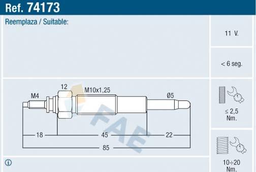 FAE 74173 - Bujía de precalentamiento parts5.com